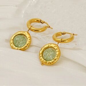 Gold and Green Hoop Earrings